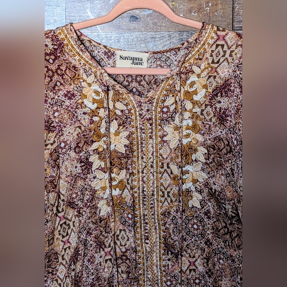 Savannah Jane Floral Embroidered W Ties Hi Lo Tunic - Picture 8 of 16